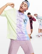 Asos Design Oversized T-shirt In Tie-dye Cotton With Smile Chest Print-multi