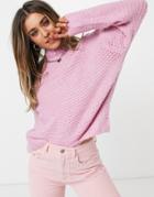Asos Design Sweater In Open Stitch And High Neck In Pink