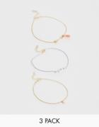 Asos Design Pack Of 3 Anklets With Cupids Arrow In Gold Tone - Gold