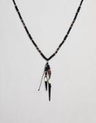 Asos Design Beaded Necklace With Tooth Pendants - Black