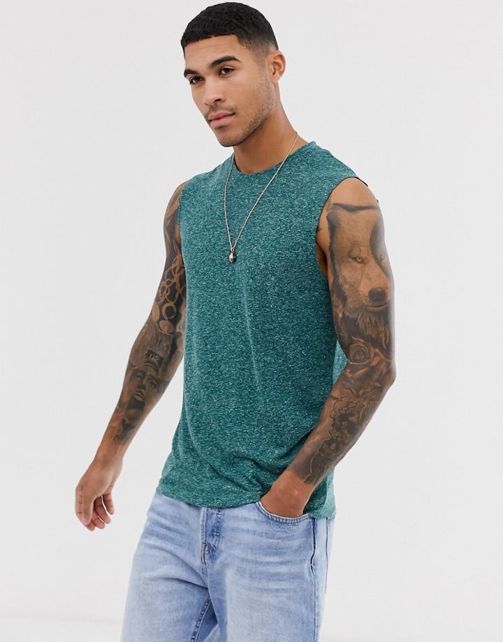Asos Design Tank Tank In Linen Mix In Green - Green