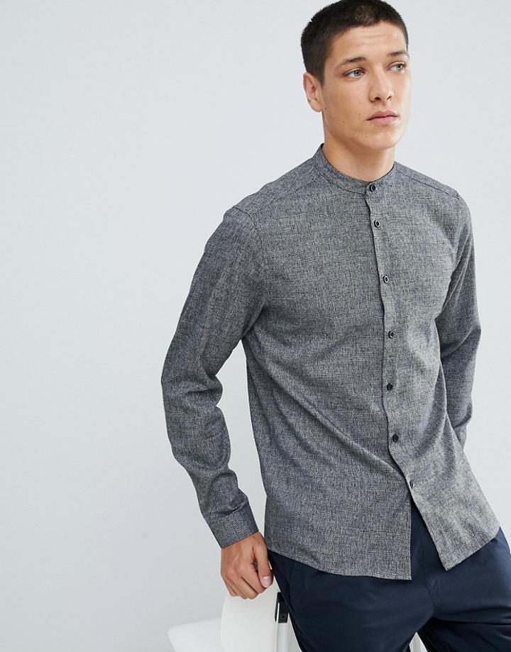 Asos Design Slim Twill Shirt With Grandad Collar In Gray