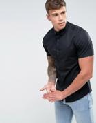 Asos Stretch Slim Shirt In Black With Short Sleeves - Black