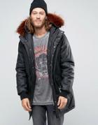 Asos Coated Parka With Interchangeable Fur In Black - Black