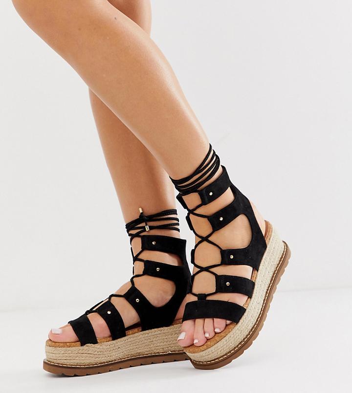 Asos Design Wide Fit Jive Flatform Espadrilles-black