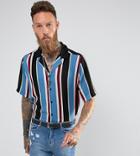 Reclaimed Vintage Inspired Revere Shirt With Short Sleeves In Stripe Reg Fit - Blue