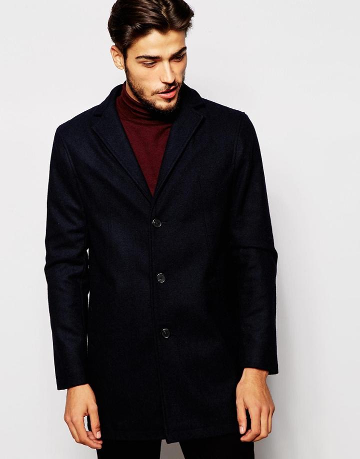 Stanley Adams Wool Rich Trench Slim Lapel Overcoat - Navy