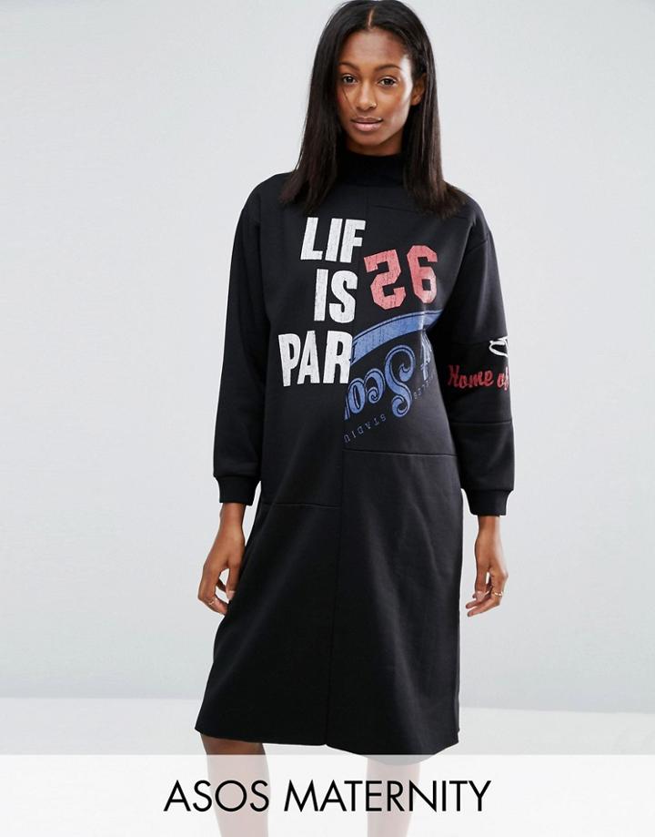 Asos Maternity Slogan Oversized Sweat Dress - Black
