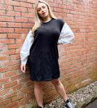 Vero Moda Curve Sweater Dress With Poplin Sleeves In Black-multi