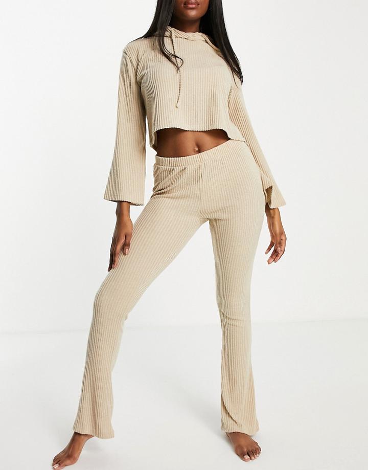 Chelsea Peers Eco Soft Jersey Ribbed Lounge Hoodie In Stone-white