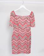 Closet London Square Neck Textured Mini Dress In Zig Zag-multi