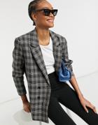 Urban Threads Oversized Double Breasted Blazer In Gray Check-black