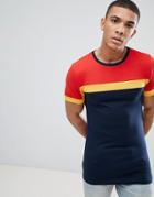 Asos Design Muscle T-shirt With Color Block In Navy - Navy