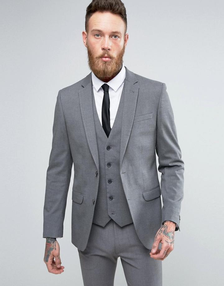 New Look Slim Suit Jacket In Gray - Gray