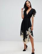 Asos Design Soft Midi Dress With Lace Inserts-black