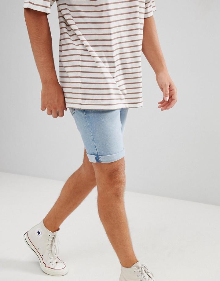 Mango Man Denim Shorts In Light Blue - Blue
