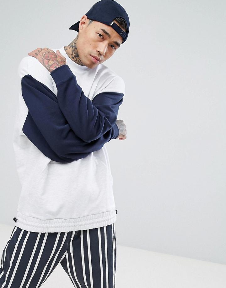 Asos Oversized Longline Sweatshirt With Toggle Hem & Contrast Sleeves - White