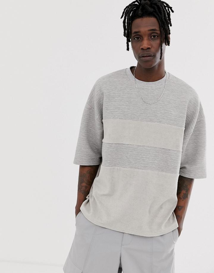 Asos Design Oversized T-shirt With Mix Fabric Color Block In Gray - Gray