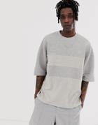 Asos Design Oversized T-shirt With Mix Fabric Color Block In Gray - Gray