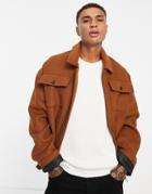 Asos Design Oversized Wool Mix Harrington Jacket In Brown
