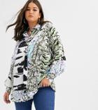 Asos Design Curve Oversized Satin Shirt In Mixed Scarf Print-multi
