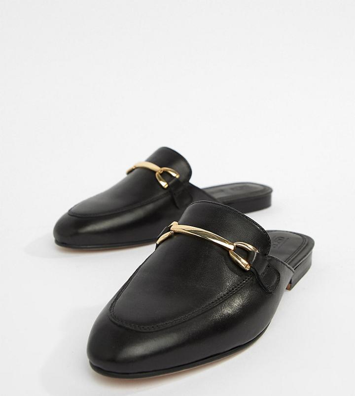 Asos Design Wide Fit Moves Leather Mule Loafers - Black