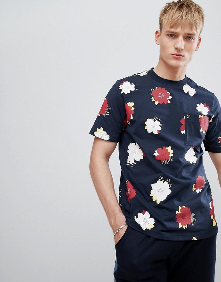 Farah Butlins Floral Print T-shirt In Navy - Navy