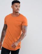 Blend Curved Hem Pocket T-shirt - Orange