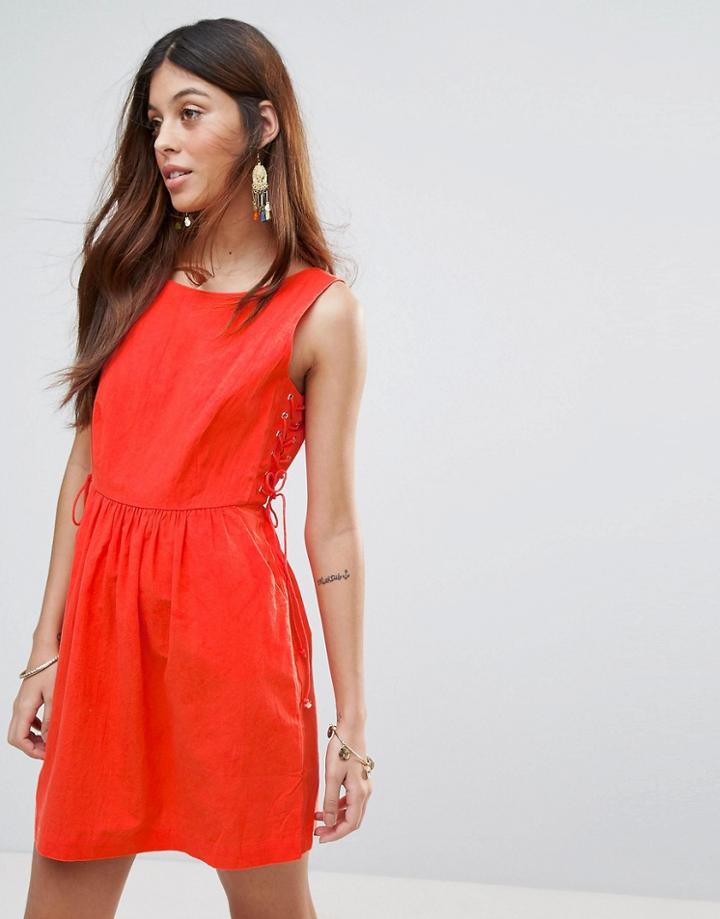 Valley Of The Dolls Santa Maria Dress With Lace Up Sides - Orange
