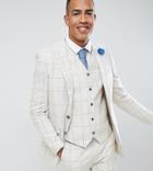 Gianni Feraud Tall Skinny Fit Wedding Windowpane Check Suit Jacket - Cream