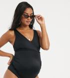 Asos Design Recycled Maternity Glam Belted Swimsuit In Black