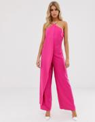 Asos Design Cross Front Jumpsuit With Drape-pink