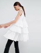 Asos White Sleeveless Multi Frill Oversize Shirt - White