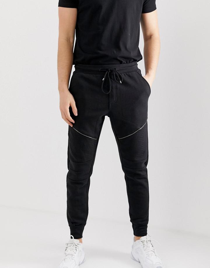 Brave Soul Skinny Fit Ribbed Zip Sweatpants - Black