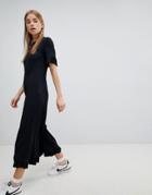 Nobody's Child Ribbed Relaxed Jumpsuit With Frill Hem - Black