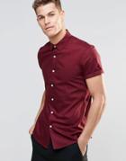 Asos Oxford Shirt In Burgundy With Short Sleeves In Regular Fit - Burgundy