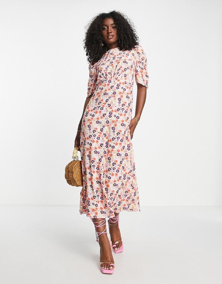 Nobody's Child Evie Ruffle Sleeve Floral Print Dress In Red