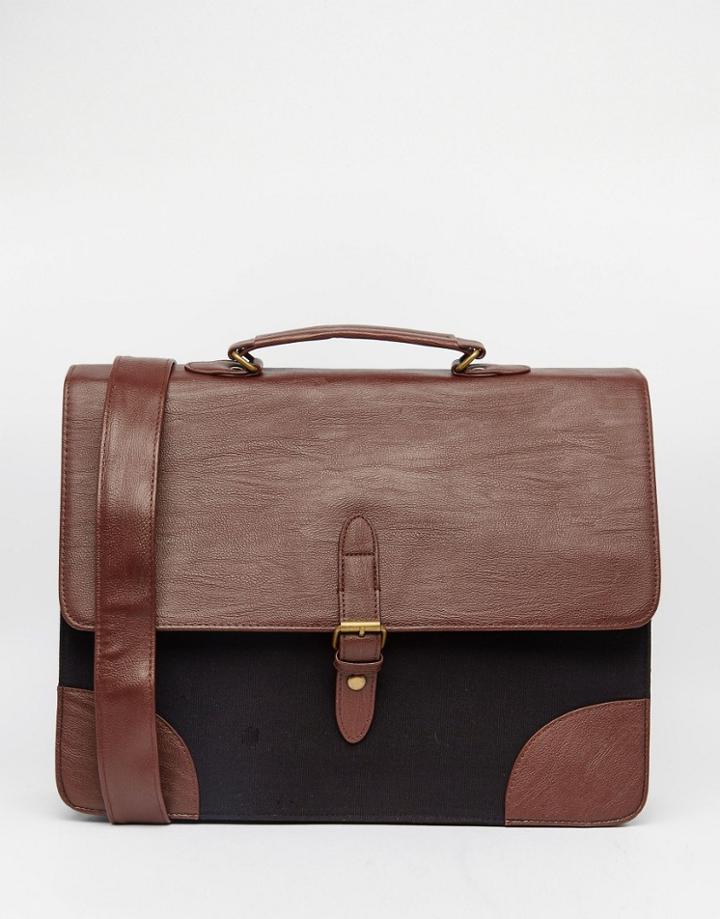 Asos Smart Satchel With Canvas - Brown