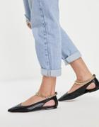 Asos Design Lookout Ballet Flats With Ankle Chain In Black Lizard