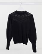 Ever New Lace Yolk Balloon Sleeve Sweater In Black