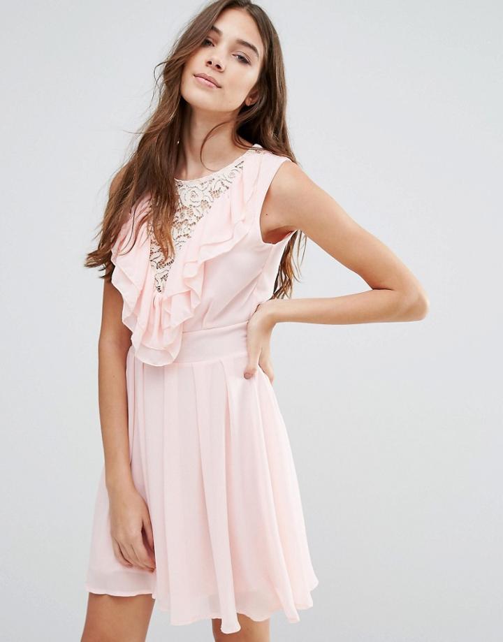 Wal G Lace Insert Skater Dress With Ruffles - Pink