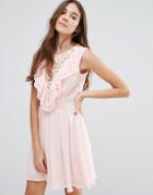 Wal G Lace Insert Skater Dress With Ruffles - Pink