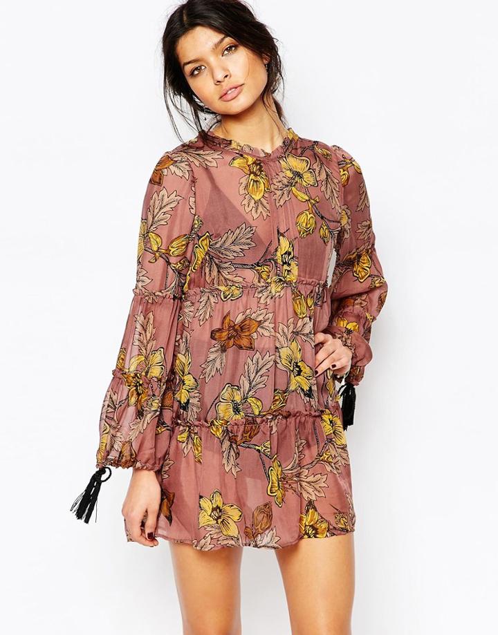 For Love And Lemons Santa Rosa Mini Dress In Golden Floral - Golden Floral