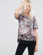 Asos T-shirt With Lace Hem In Mixed Animal Print - Multi