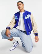 Asos Design Varsity Jacket With Faux Leather Sleeves-blues