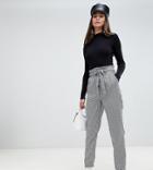 Parisian Tall Slim Leg Check Pants With Self Tie Belt - Gray