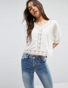 Asos Batwing Top With Cotton Lace Trim - Cream