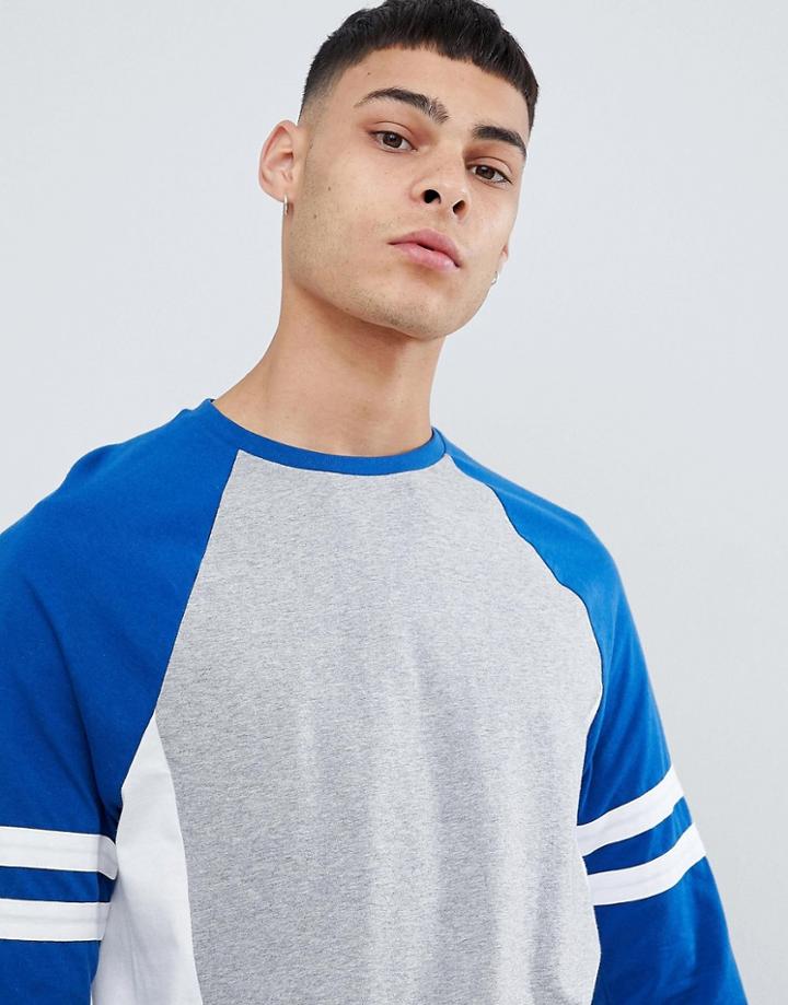 Asos Design Longline Long Sleeve T-shirt With Contrast Side Panel In Gray - Gray