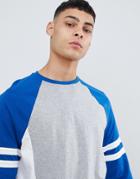Asos Design Longline Long Sleeve T-shirt With Contrast Side Panel In Gray - Gray