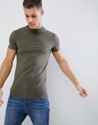 Asos Design Muscle T-shirt With Turtleneck In Green - Green
